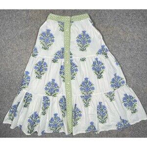 RNWK Renwick Block Print Maxi Skirt Button Front Tiered Floral Size XS